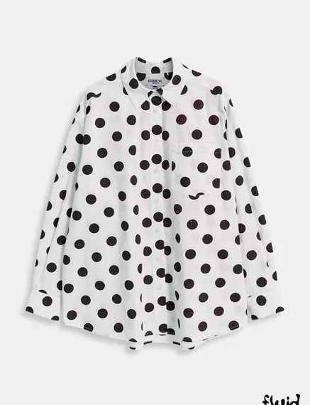 Chemise en coton blanche et noire à pois