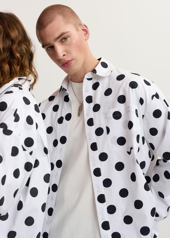 White and black polka-dot cotton shirt