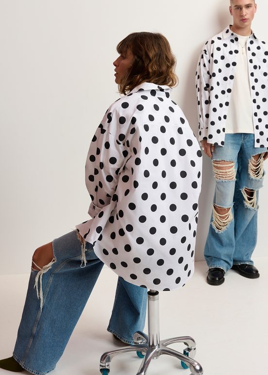 White and black polka-dot cotton shirt