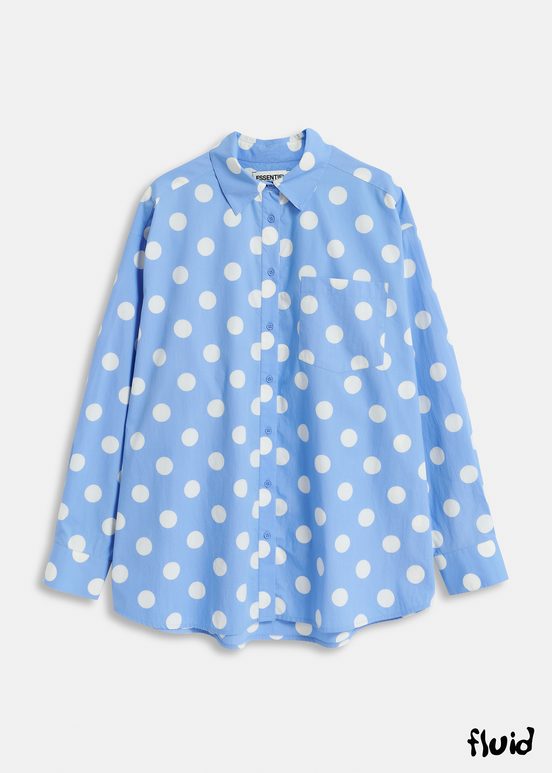 Chemise en coton bleue et blanche à pois