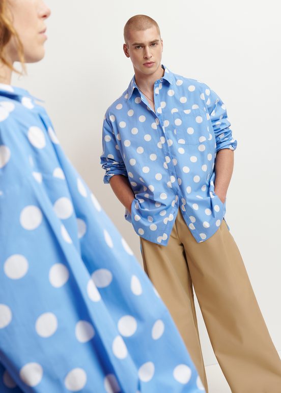 Blue and white polka-dot cotton shirt