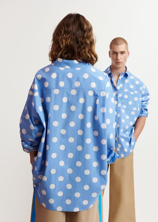 Blue and white polka-dot cotton shirt