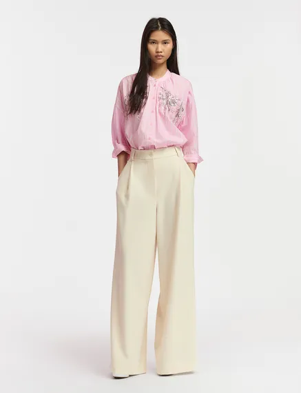 Ecru wide-leg pants