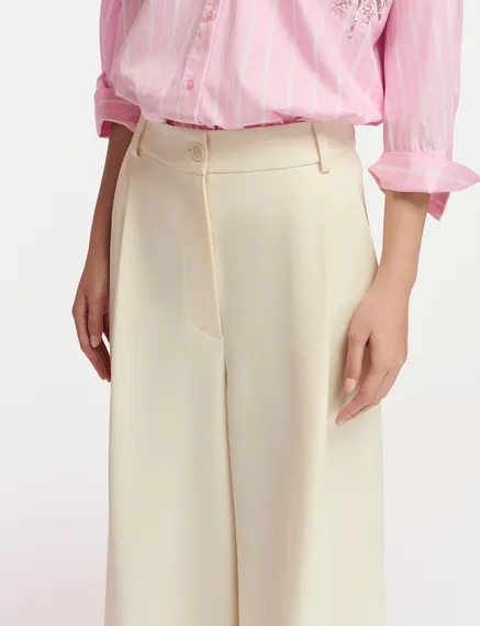 Ecru wide-leg pants