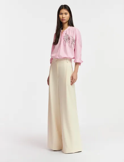 Ecru wide-leg pants