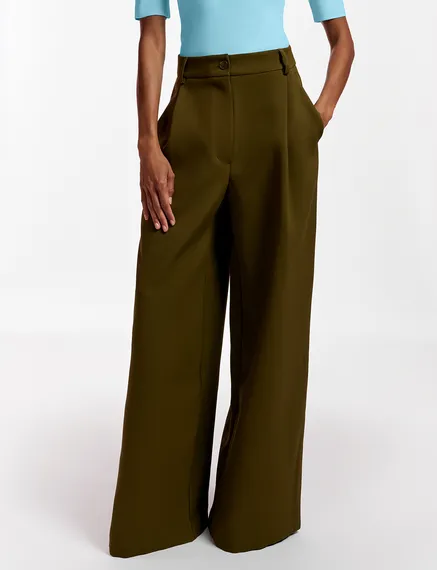 Dark khaki wide-leg pants