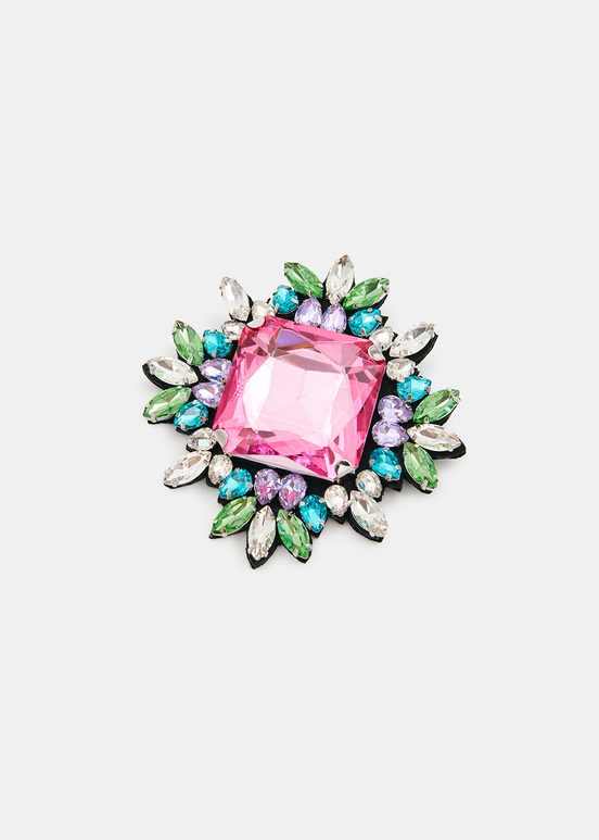 Pink, green and silver rhinestone brooch