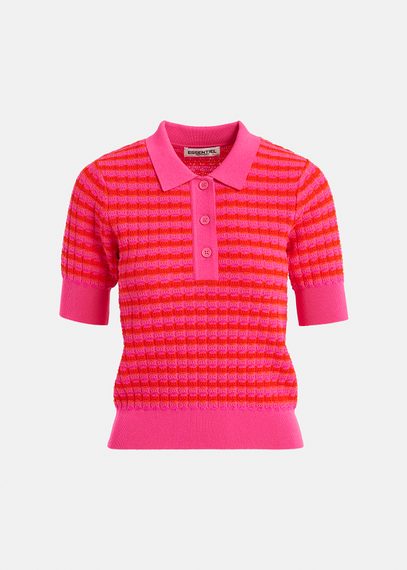 Polo en tricot rayé rose et rouge