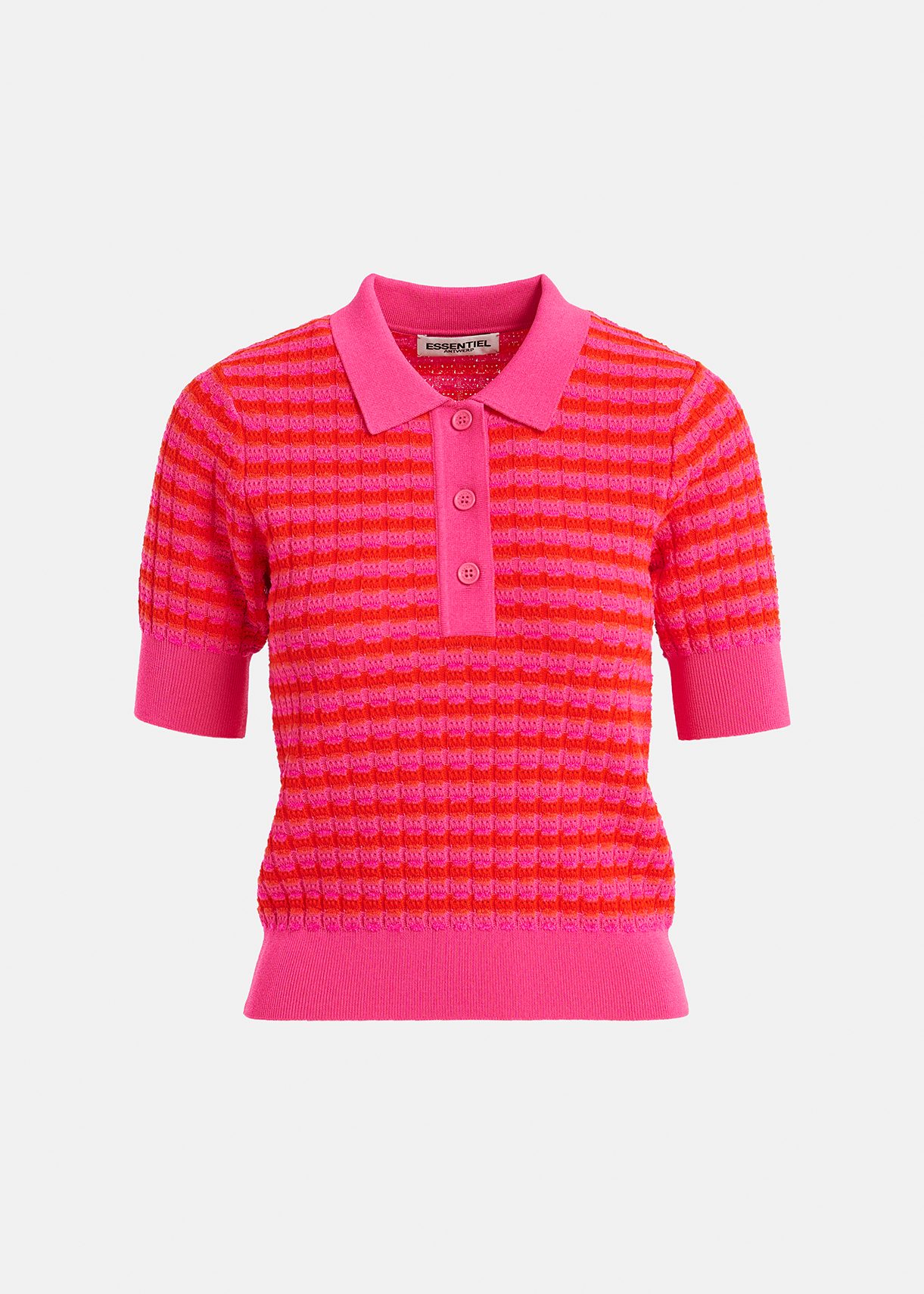 Pink and red striped knitted polo top