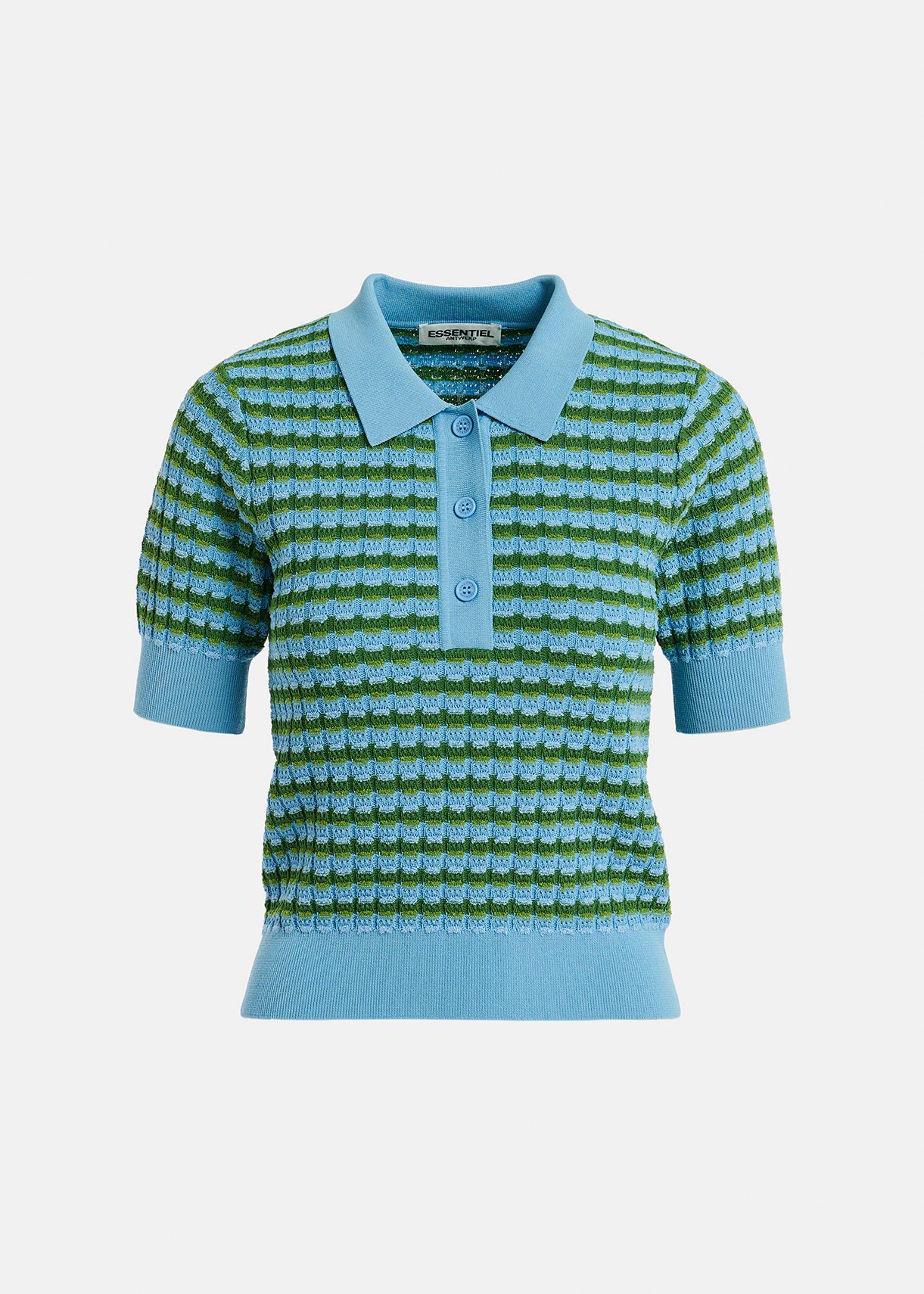 Polo en tricot rayé bleu et vert