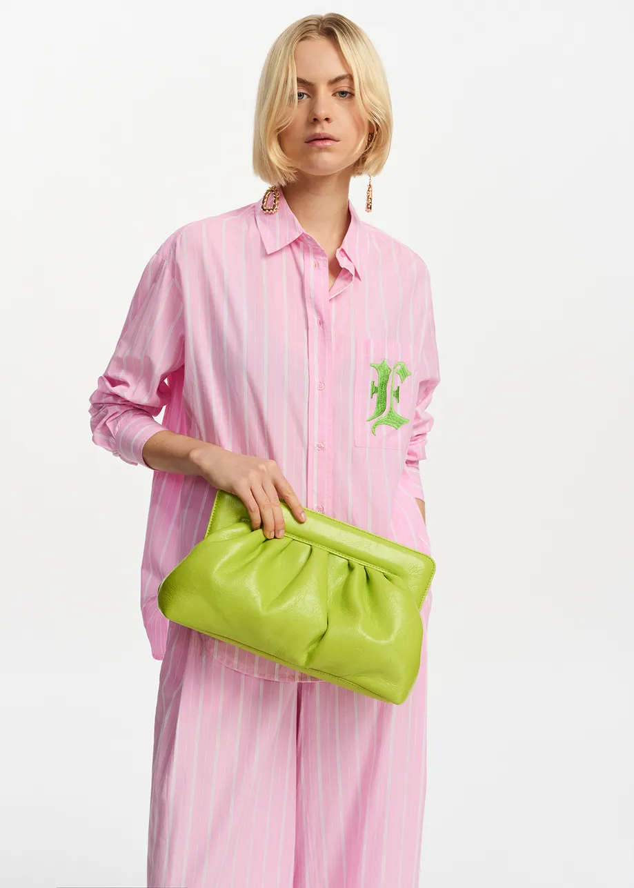 Green faux leather pouch