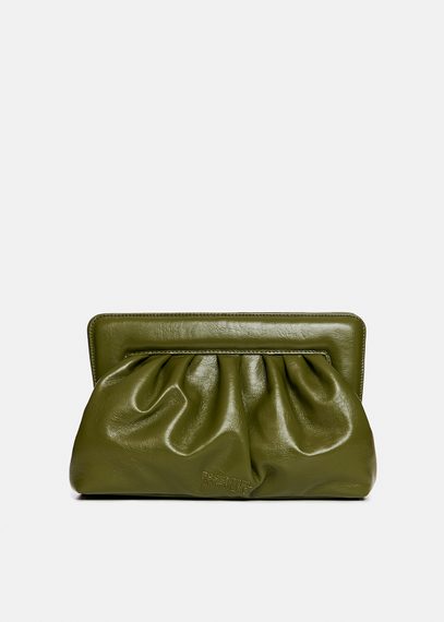 Khaki faux leather pouch