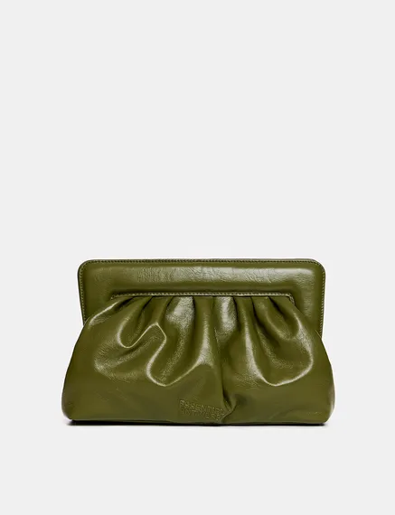 Khaki faux leather pouch