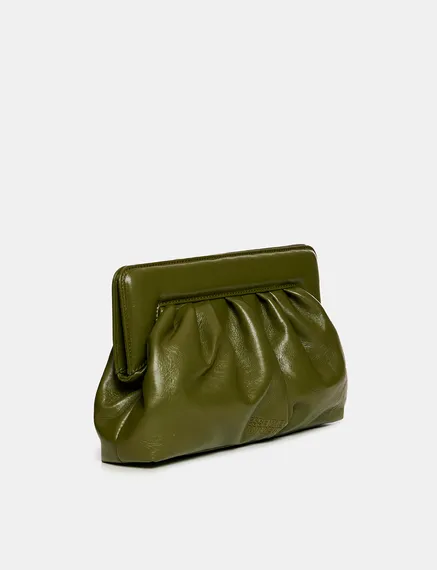 Khaki faux leather pouch