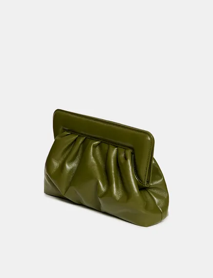 Khaki faux leather pouch