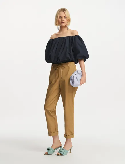 Camel tapered-leg pants