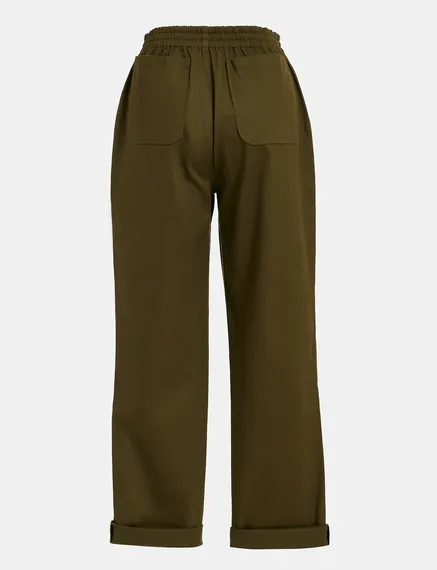 Dark khaki tapered-leg pants