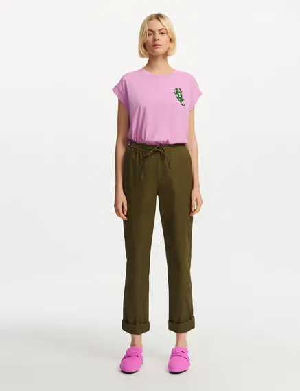 Dark khaki tapered-leg pants