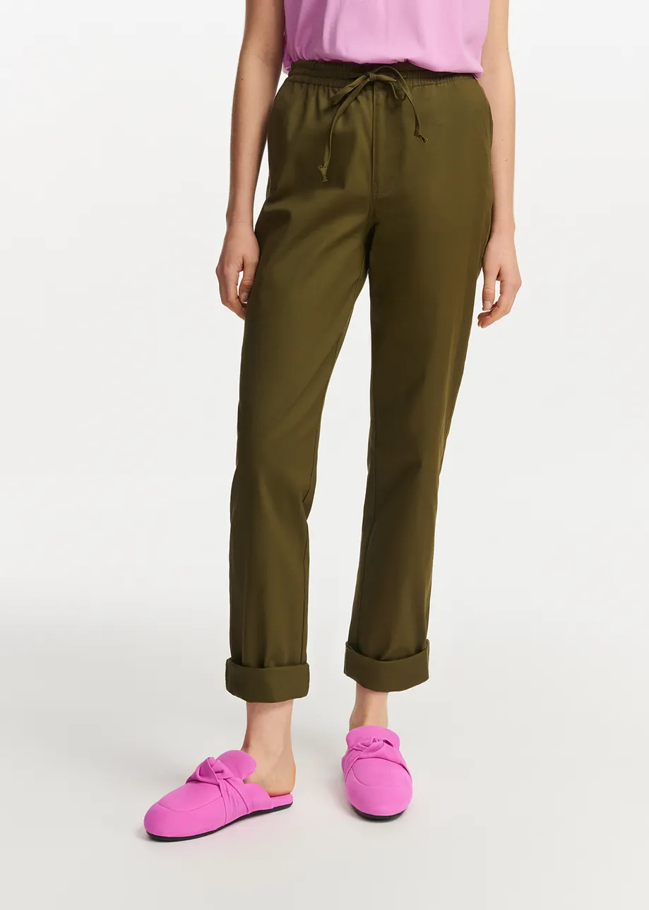 Dark khaki tapered-leg pants