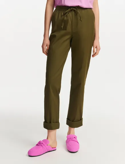 Dark khaki tapered-leg pants