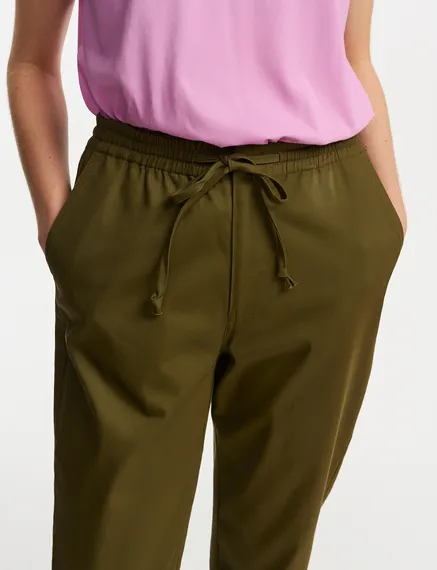 Dark khaki tapered-leg pants