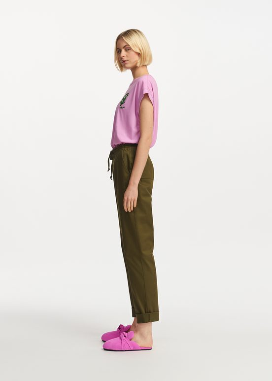 Dark khaki tapered-leg pants