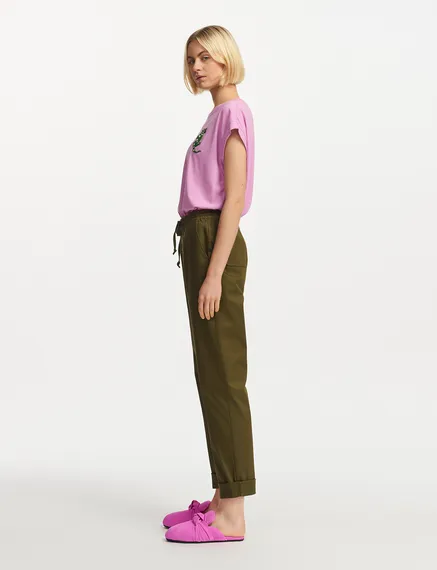 Dark khaki tapered-leg pants