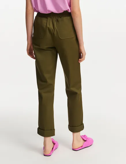 Dark khaki tapered-leg pants