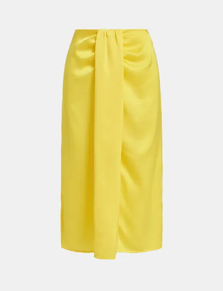 Yellow gathered midi skirt