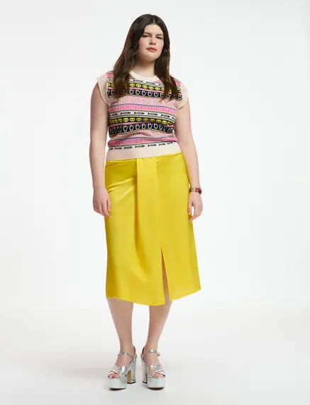 Yellow gathered midi skirt