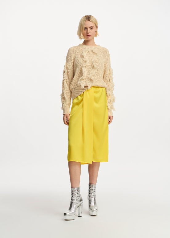 Yellow gathered midi skirt