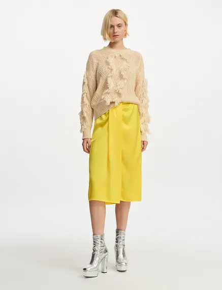 Yellow gathered midi skirt