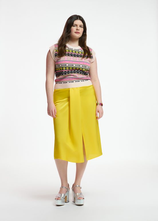 Yellow gathered midi skirt