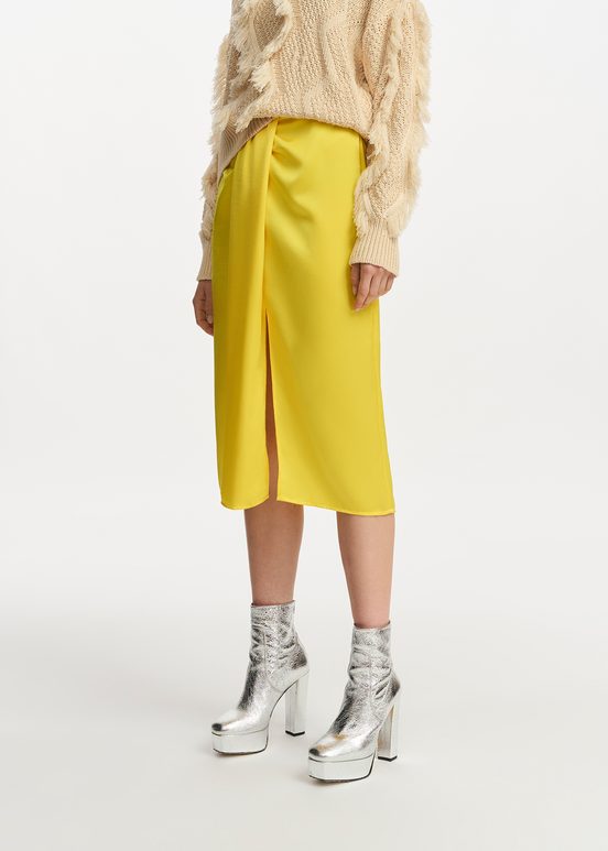 Yellow gathered midi skirt