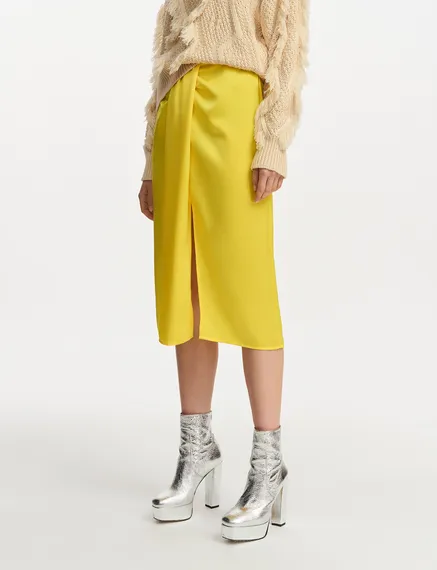 Yellow gathered midi skirt