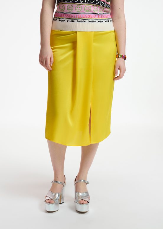 Yellow gathered midi skirt