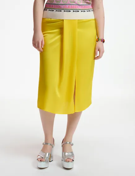 Yellow gathered midi skirt