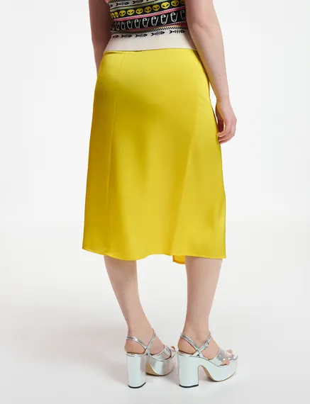 Yellow gathered midi skirt