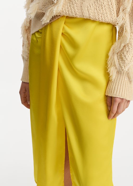 Yellow gathered midi skirt