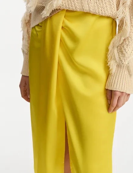 Yellow gathered midi skirt