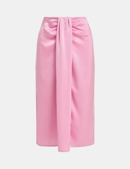 Pink gathered midi skirt