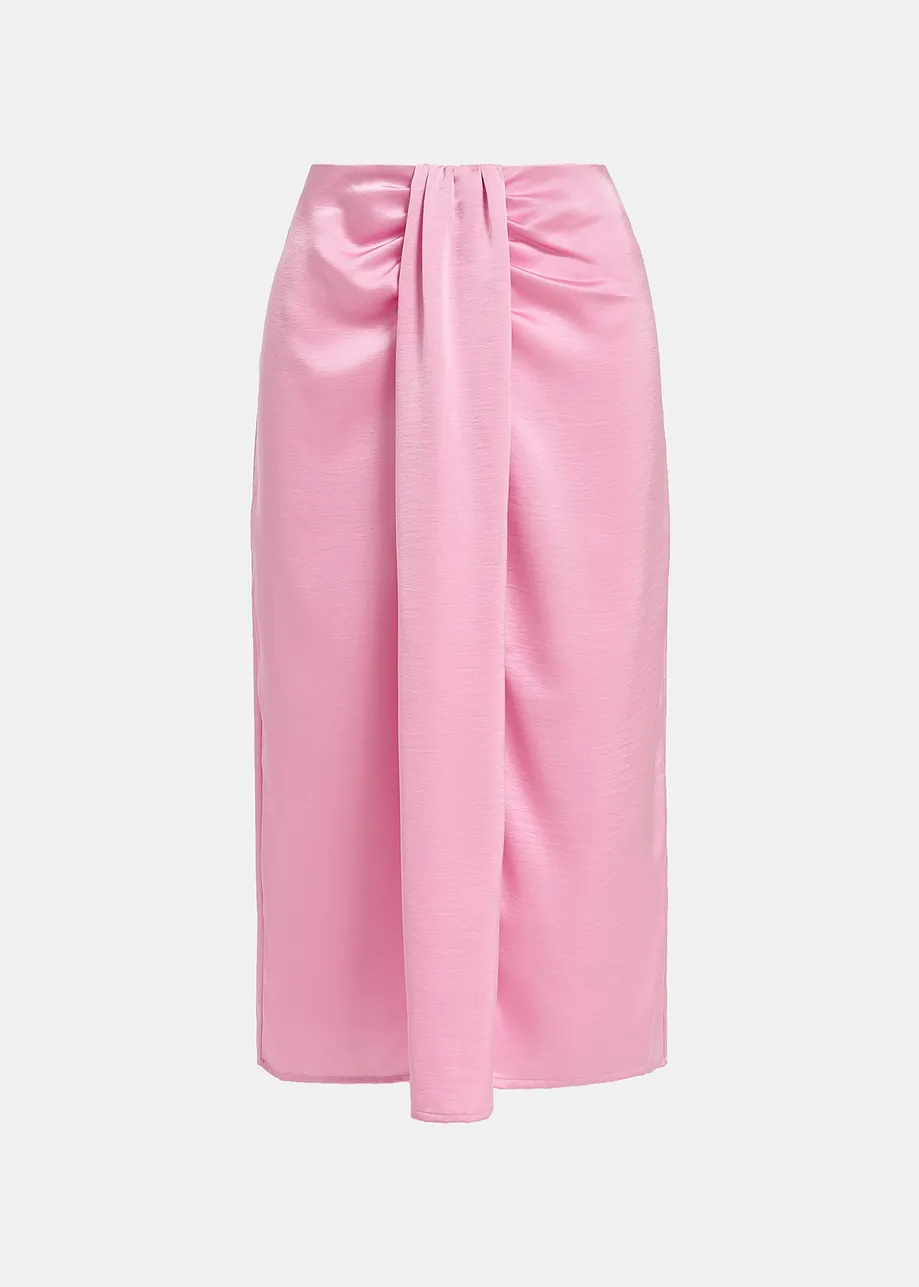 Pink gathered midi skirt