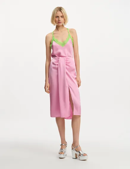 Roze midirok met fronsen