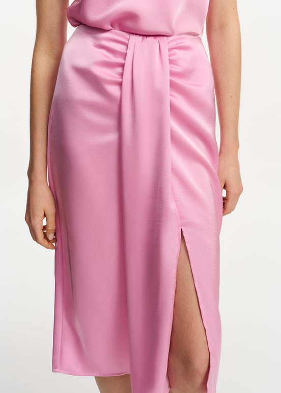 Pink gathered midi skirt