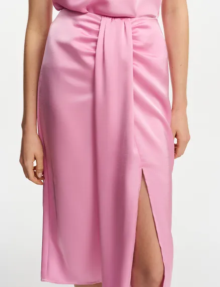 Pink gathered midi skirt