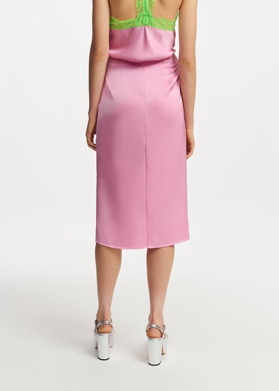 Pink gathered midi skirt