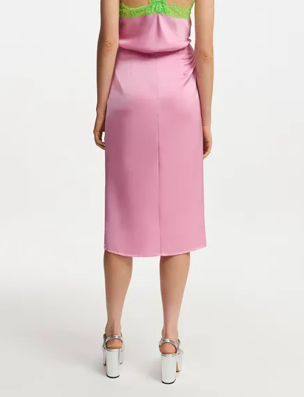 Pink gathered midi skirt