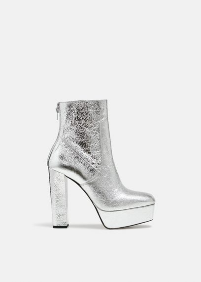 Silver metallic leather platform boots