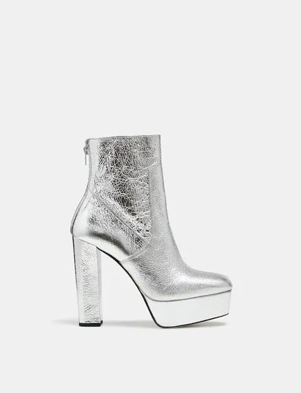 Silver metallic leather platform boots