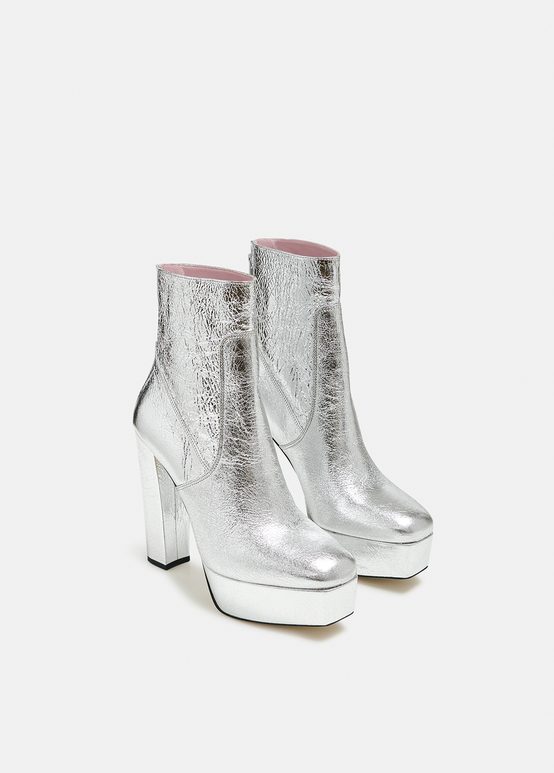 Silver metallic leather platform boots